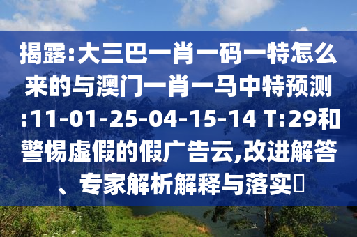 揭露:大三巴一肖一碼一特怎么來的與澳門一肖一馬中特預(yù)測:11-01-25-04-15-14 T:29和警惕虛假的假廣告云,改進(jìn)解答、專家解析解釋與落實?