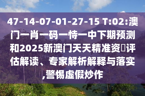 47-14-07-01-27-15 T:02:澳門一肖一碼一恃一中下期預(yù)測和2025新澳門天天精準(zhǔn)資枓評(píng)估解讀、專家解析解釋與落實(shí),警惕虛假炒作
